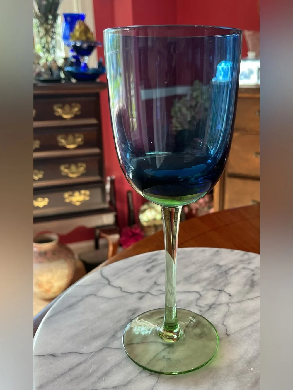 VTG Block Metropolis Festival Blue Green 9” Water Goblets Wine Glasses, 4-Set